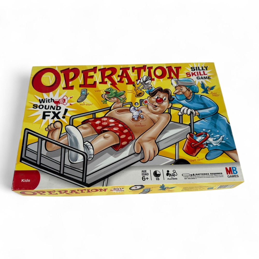 Hasbro Operation Silly Skill Game with Sound FX — Yellow/Red — US OS